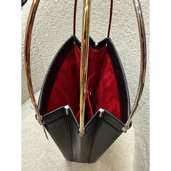 Vintage Cartier Black Brushed Leather Handbag with Gold & Silver Metal Handle - Picture 3 of 9